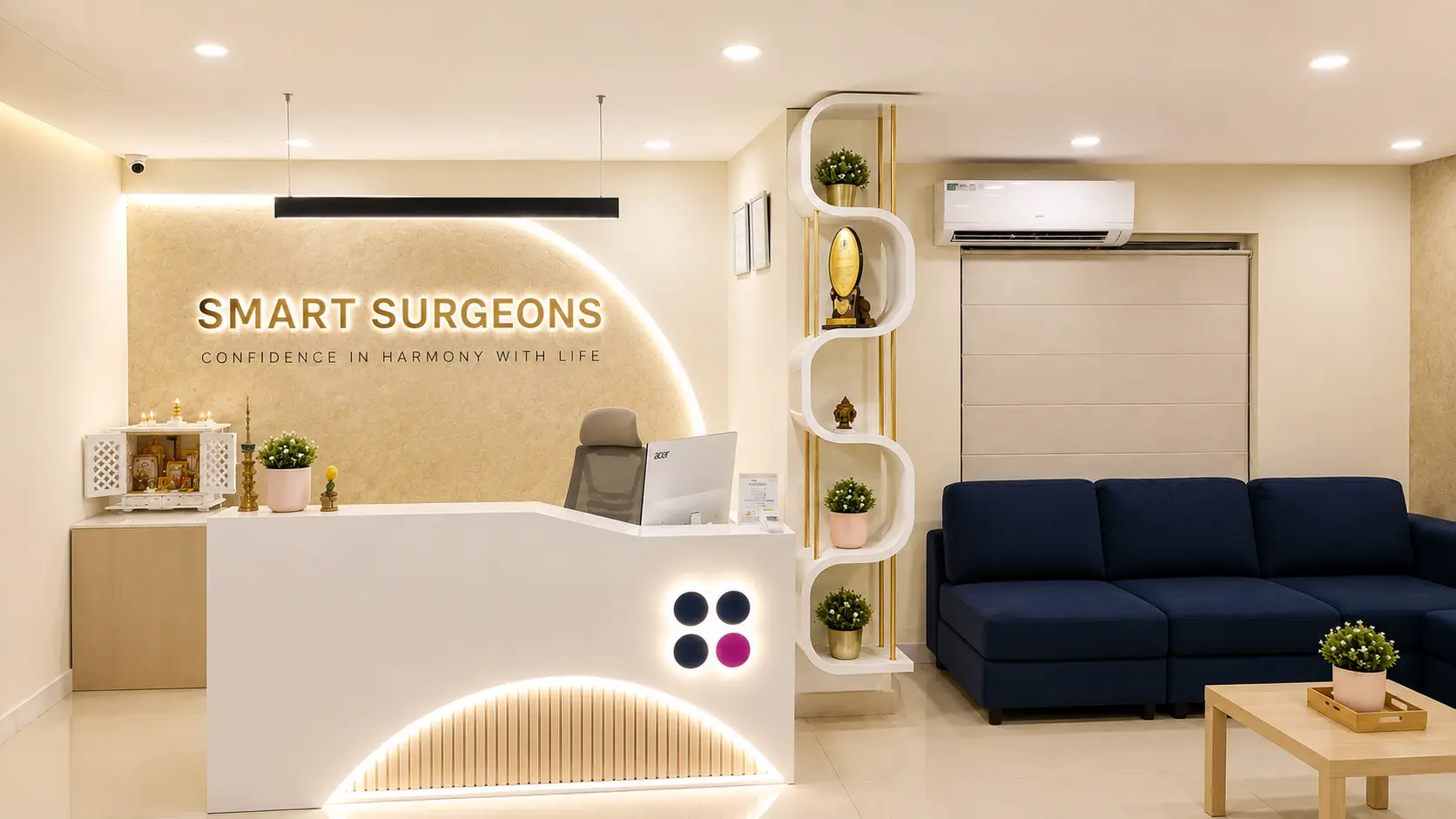 Reception and consultation area at the Smart Surgeons clinic in Pattom, Trivandrum