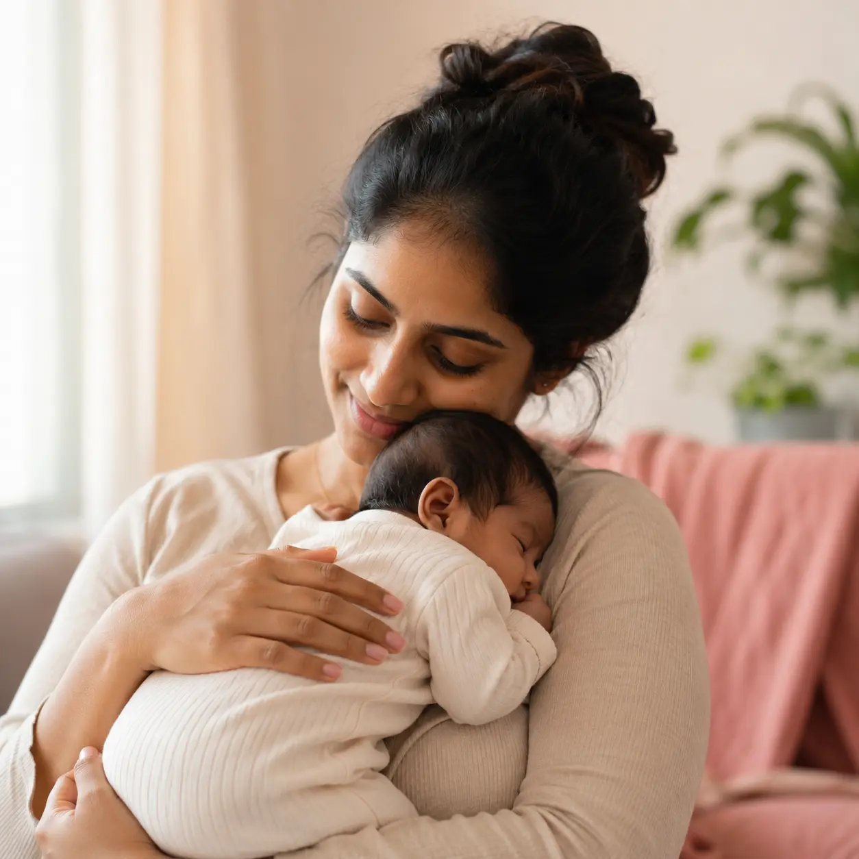 New mother representing a postpartum patient looking to rebuild core and muscle tone with EMS sessions